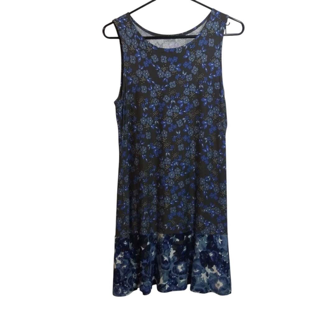 Lori Goldstein Logo Floral Blue Sleeveless Tunic Tank Vacation Casual Size Small